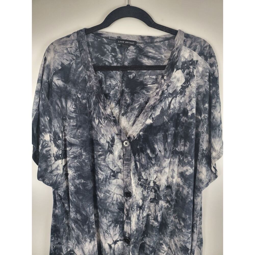 Lane Bryant Faux Button Front Top 18/20 Womens Plus Size Cap Sleeve Grey Black - Picture 2 of 10